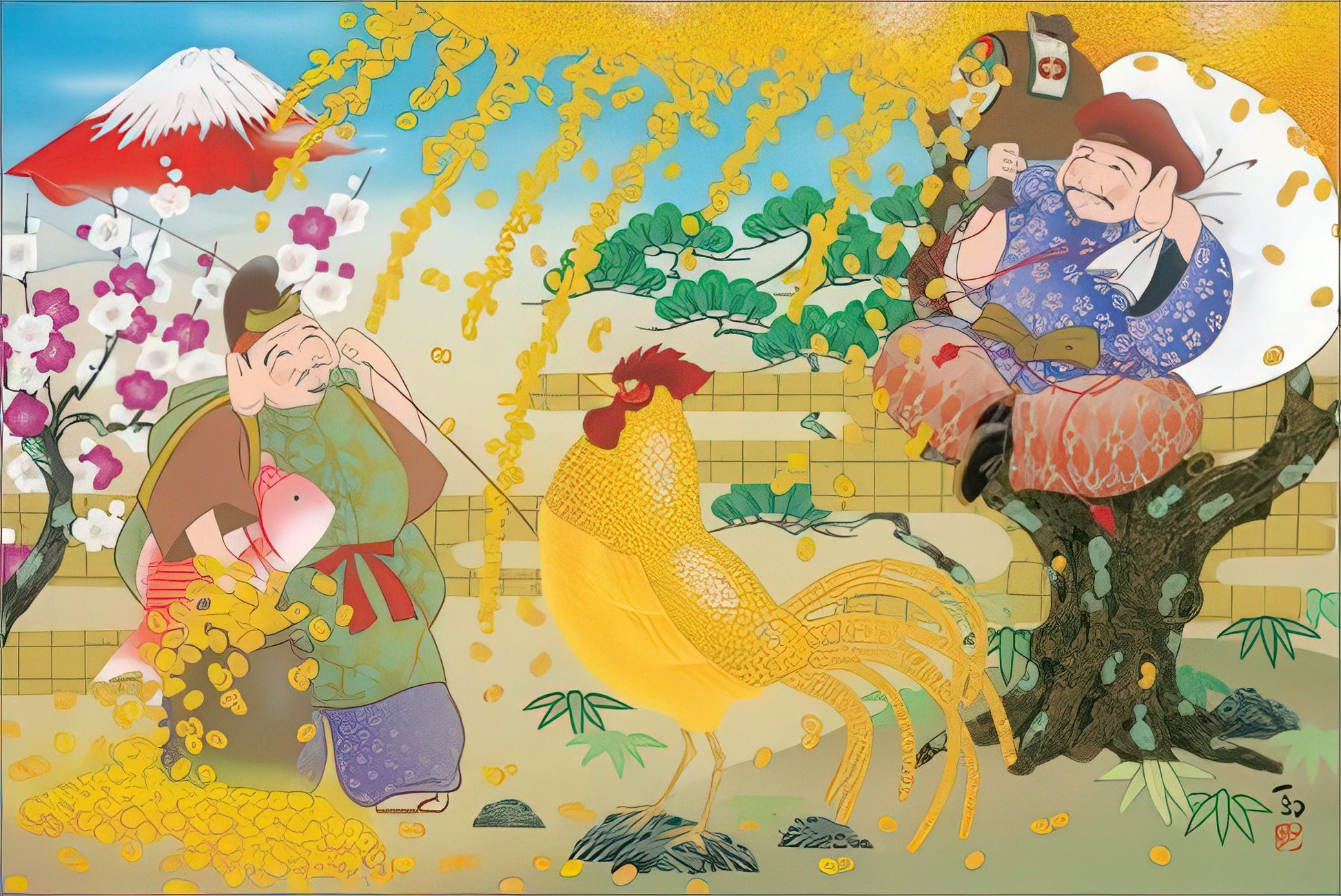 appleone-1000-453-religious-golden-rooster-and-two-gods-of-fortune-1000-pieces-jigsaw-puzzle