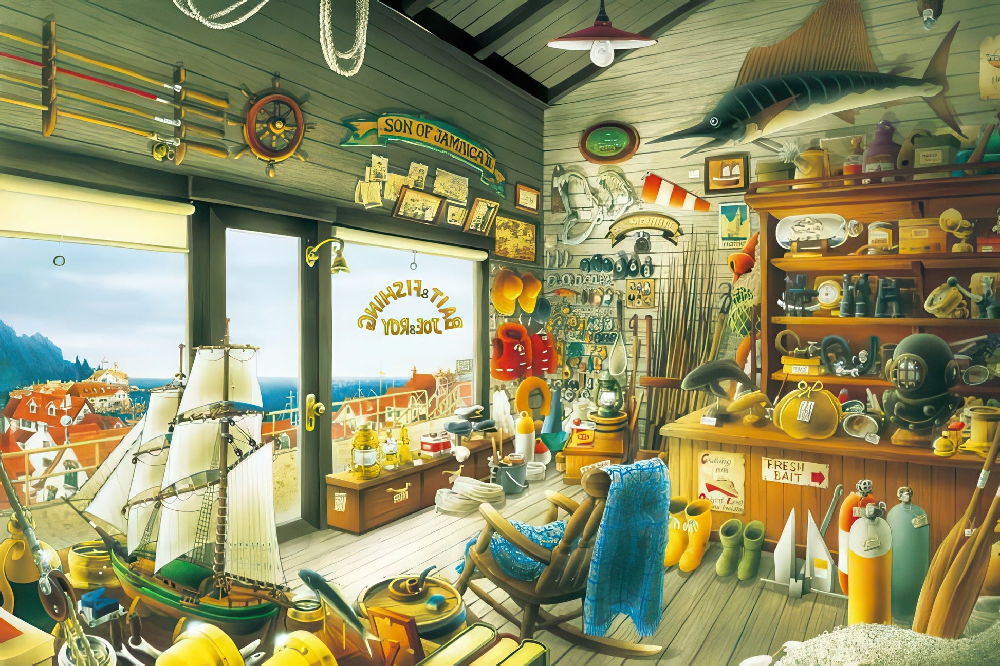 appleone-1000-650-illustration-joe-roy-s-bait-fishing-shop-1000-pieces-jigsaw-puzzle