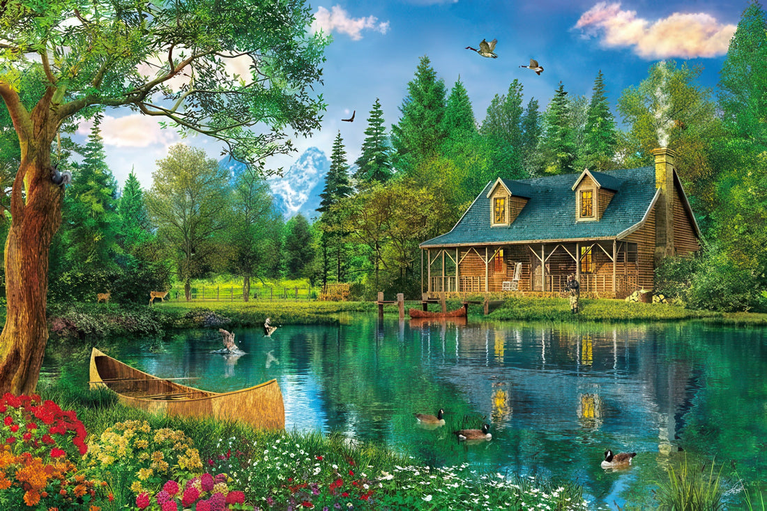 appleone-1000-768-illustration-crystal-lake-cabin-1000-pieces-jigsaw-puzzle