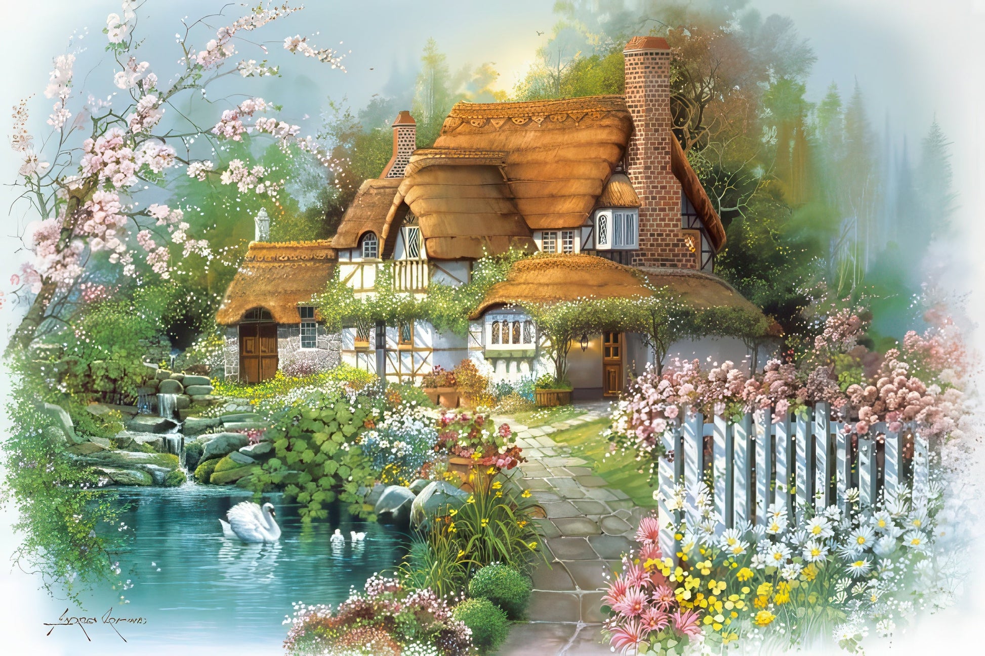 appleone-1000-773-garden-of-flowers-and-a-babbling-brook-1000-pieces-jigsaw-puzzle