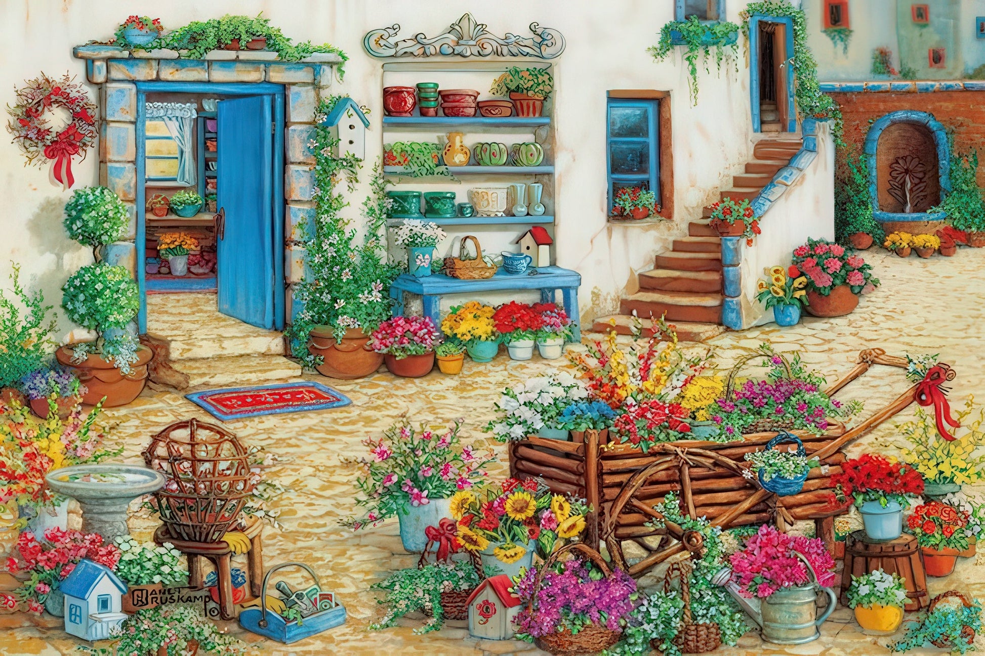 appleone-1000-793-illustration-courtyard-flower-shoppe-1000-pieces-jigsaw-puzzle