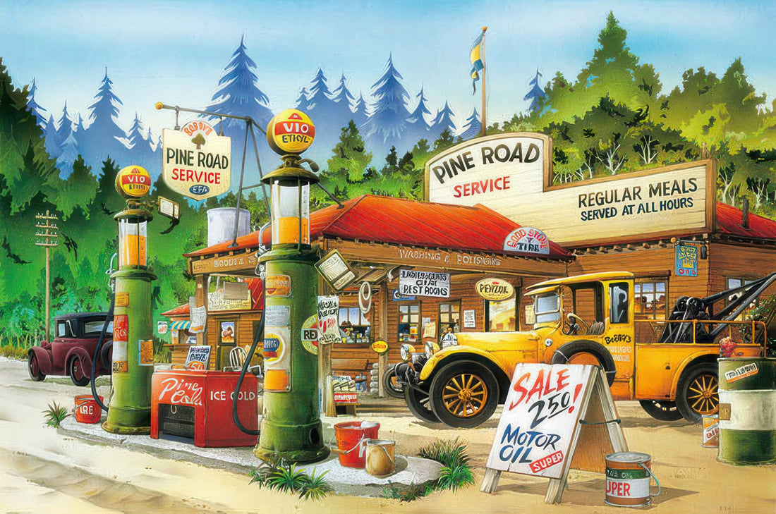 appleone-1000-847-illustration-pine-road-and-gas-service-station-1000-pieces-jigsaw-puzzle