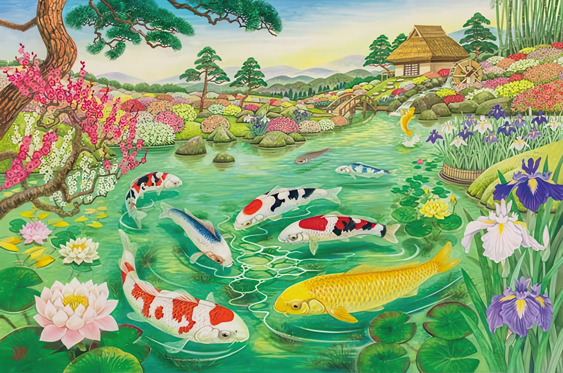 appleone-1000-897-a-hundred-flowers-and-happy-carp-painting-1000-pieces-jigsaw-puzzle
