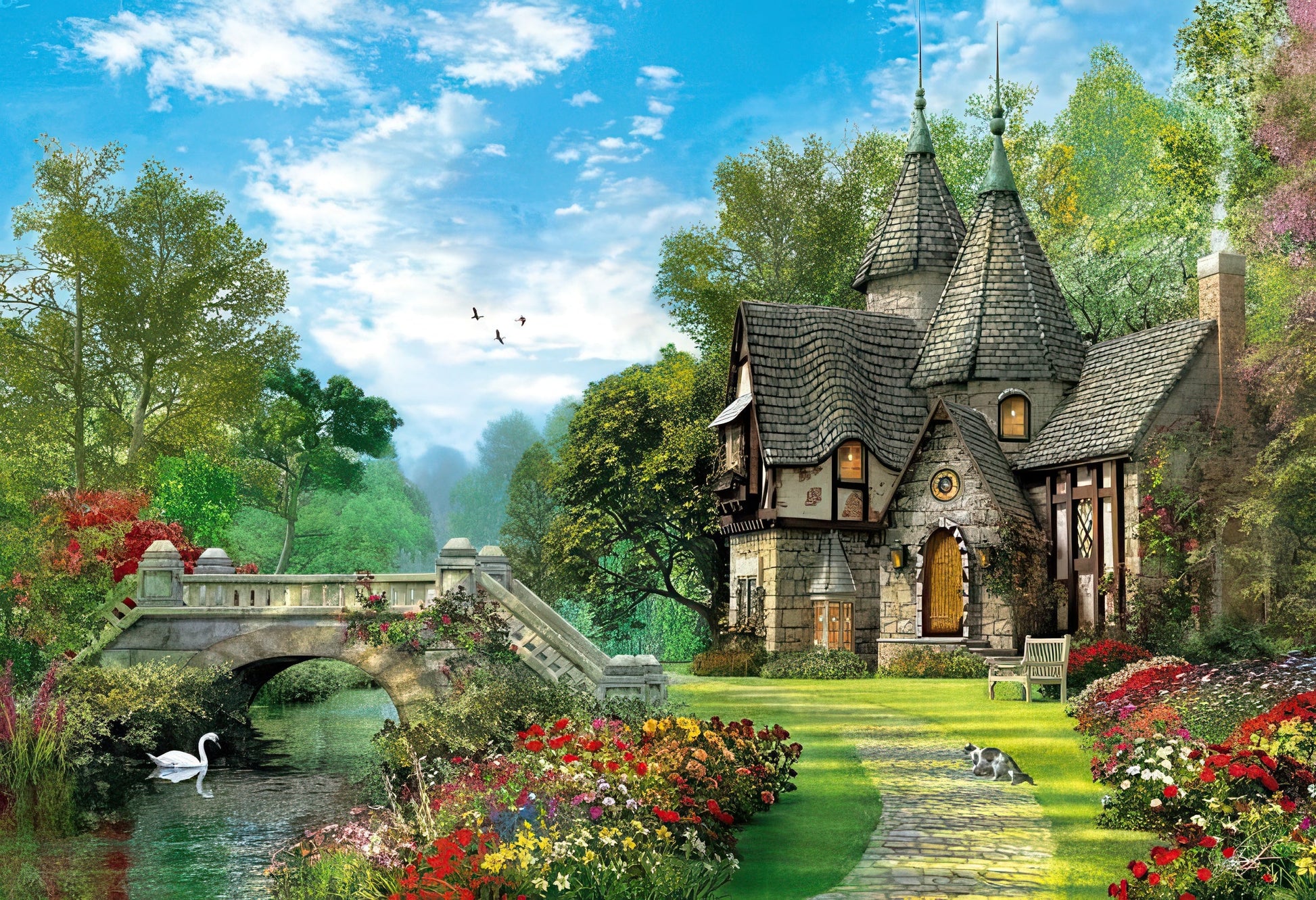 appleone-300-291-illustration-old-waterway-cottage-300-pieces-jigsaw-puzzle