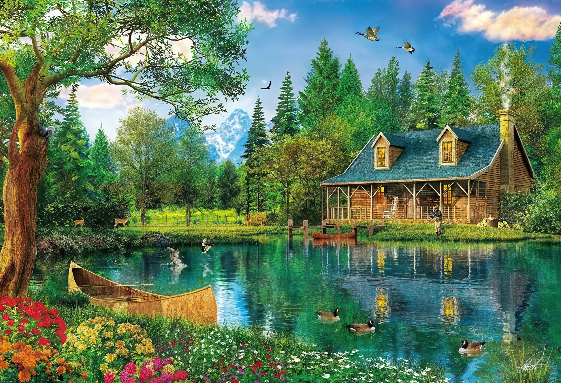 appleone-300-334-illustration-crystal-lake-cabin-300-pieces-jigsaw-puzzle