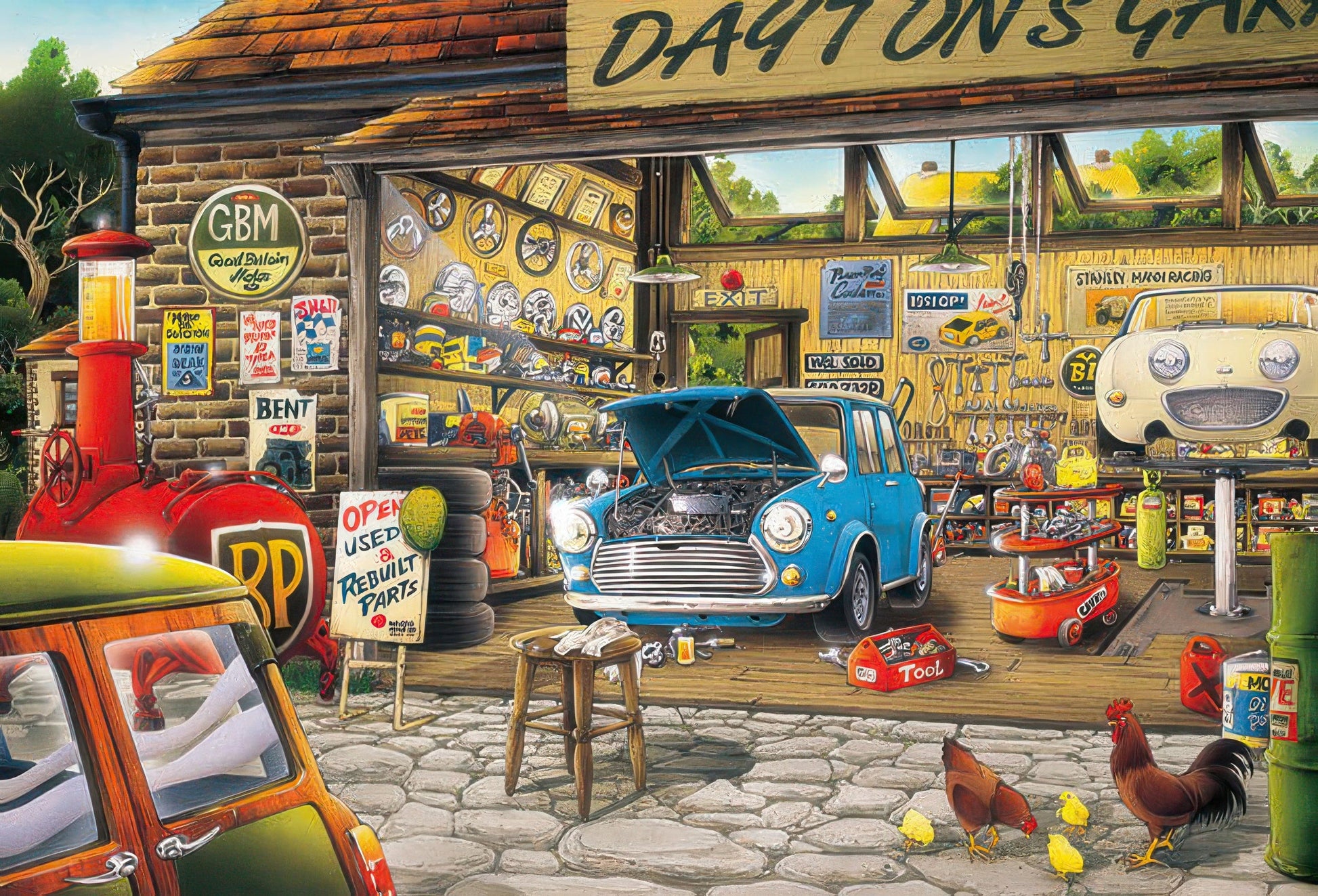 appleone-300-348-illustration-dayton-s-garage-300-pieces-jigsaw-puzzle