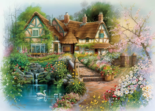 Appleone 500-232　Illustration • Cottage Scene with Swan　500 Pieces Jigsaw Puzzle