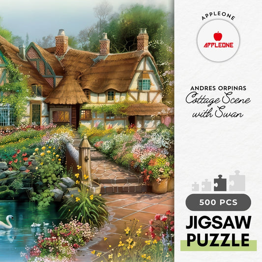 Appleone 500-232　Illustration • Cottage Scene with Swan　500 Pieces Jigsaw Puzzle