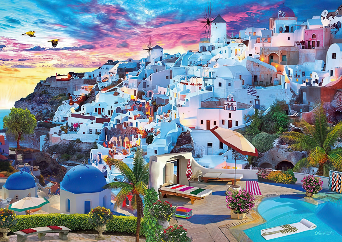 appleone-500-288-illustration-santorini-in-the-evening-500-pieces-jigsaw-puzzle