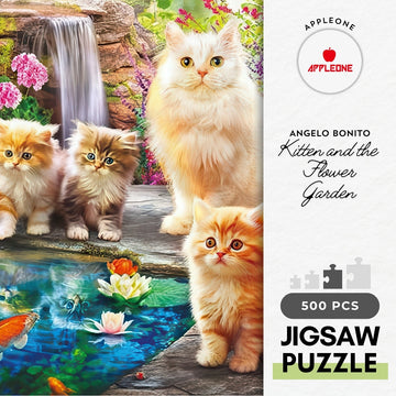 appleone-500-318-animal-kitten-and-the-flower-garden-500-pieces-jigsaw-puzzle