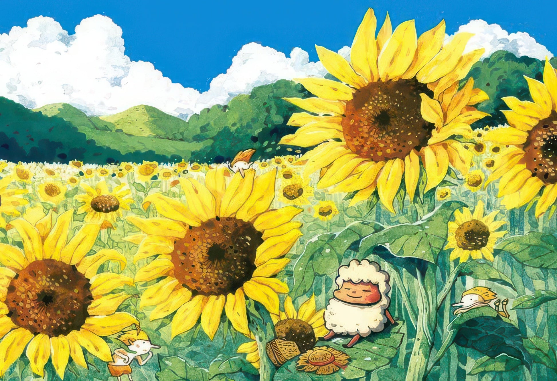 appleone-r300-001-illustration-holiday-in-a-sunflower-field-300-pieces-jigsaw-puzzle