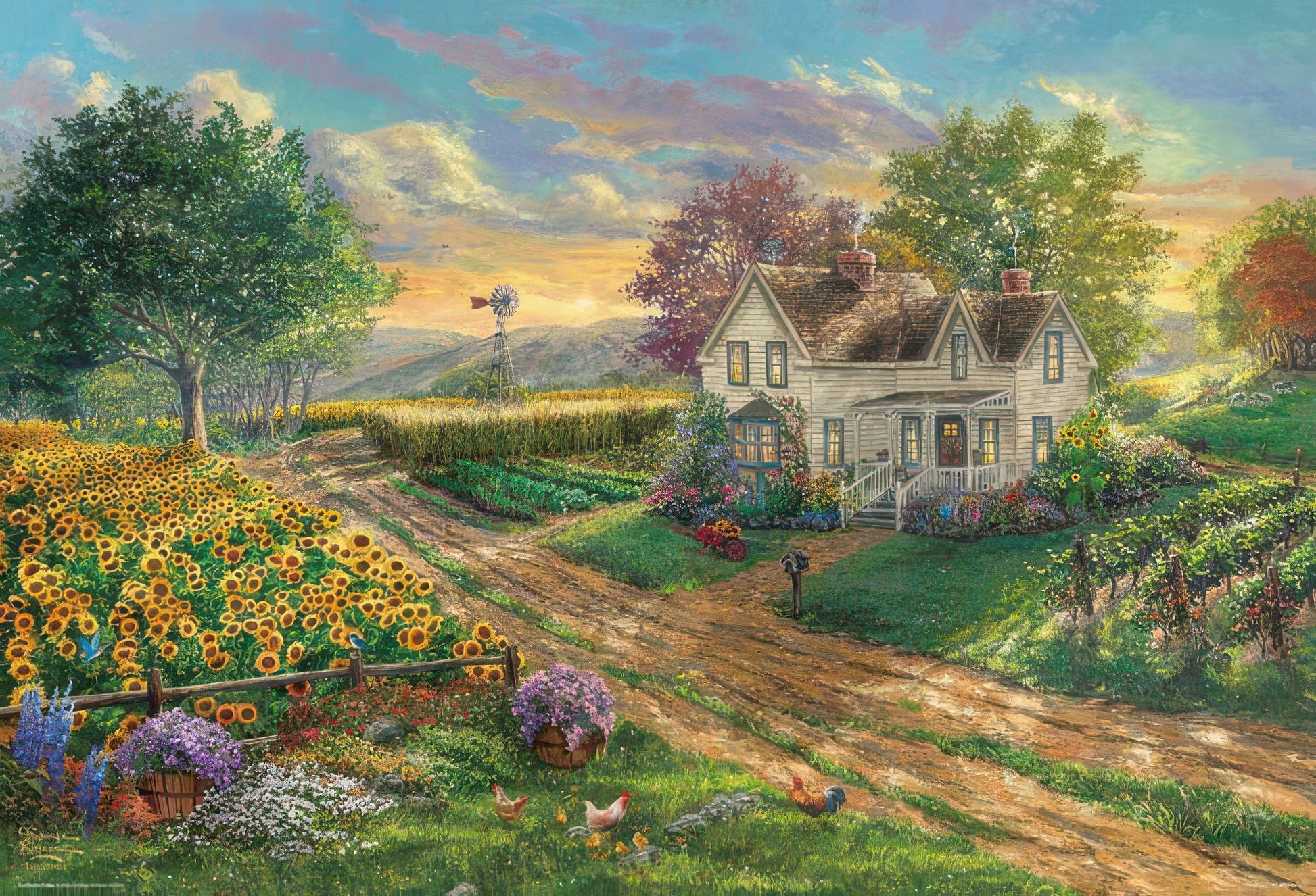 beverly-1000-025-illustration-sunflower-country-road-1000-pieces-jigsaw-puzzle