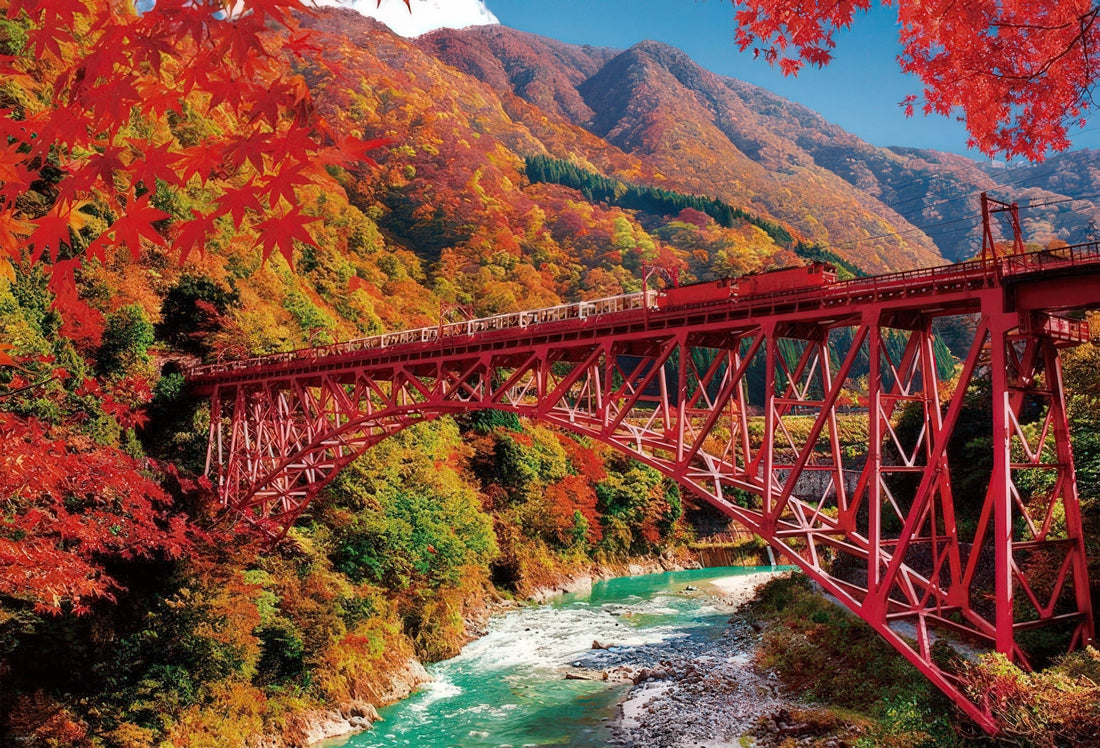 beverly-1000-113-kurobe-gorge-with-autumn-leaves-and-a-trolley-train-1000-pieces-jigsaw-puzzle