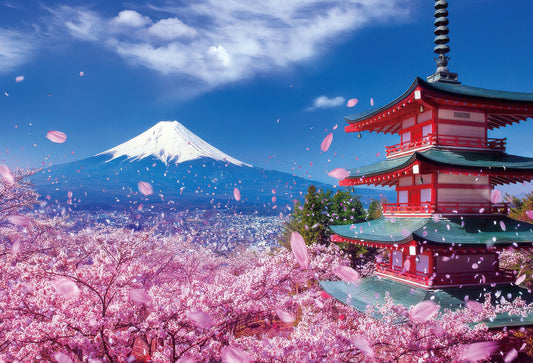 Beverly 300-057　Scenery • Mount Fuji and Sengen Shrine with Dancing Sakura　300 Pieces Jigsaw Puzzle