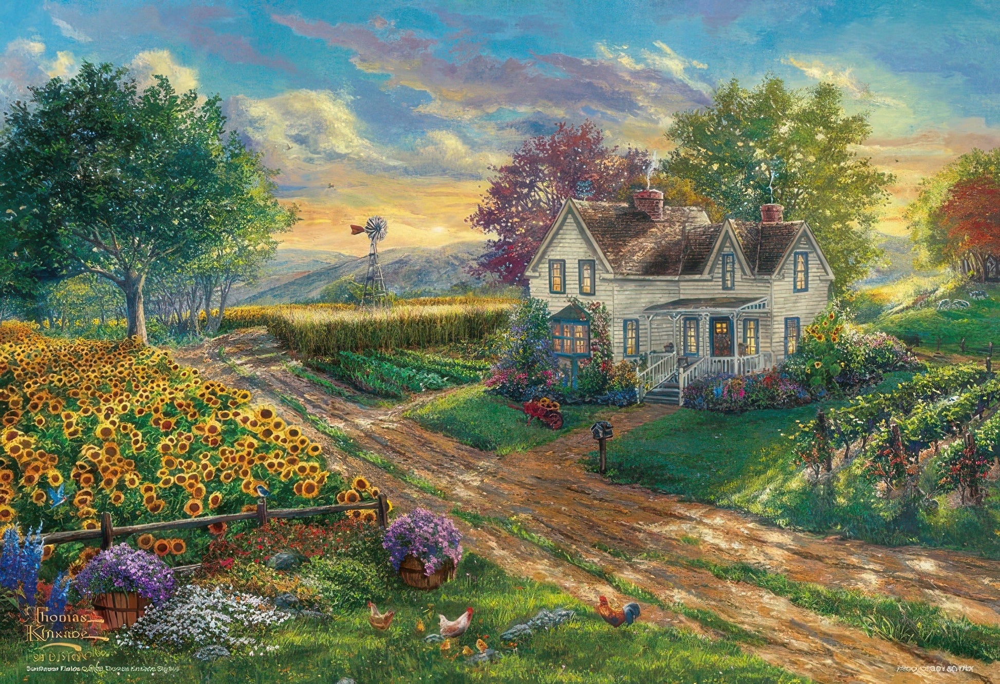 beverly-300-067-illustration-country-road-with-sunflowers-300-pieces-jigsaw-puzzle