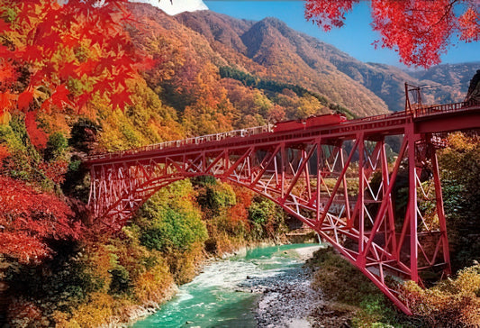 Beverly 33-105　Scenery • Autumn Leaves and Trolley Train at Kurobe Valley　300 Pieces Jigsaw Puzzle