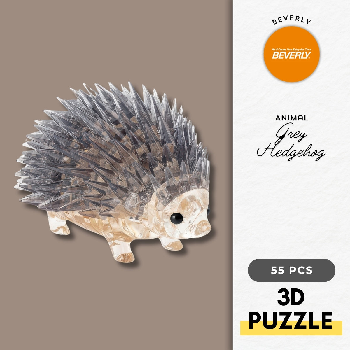 beverly-50313-animal-grey-hedgehog-55-pieces-crystal-3d-puzzle