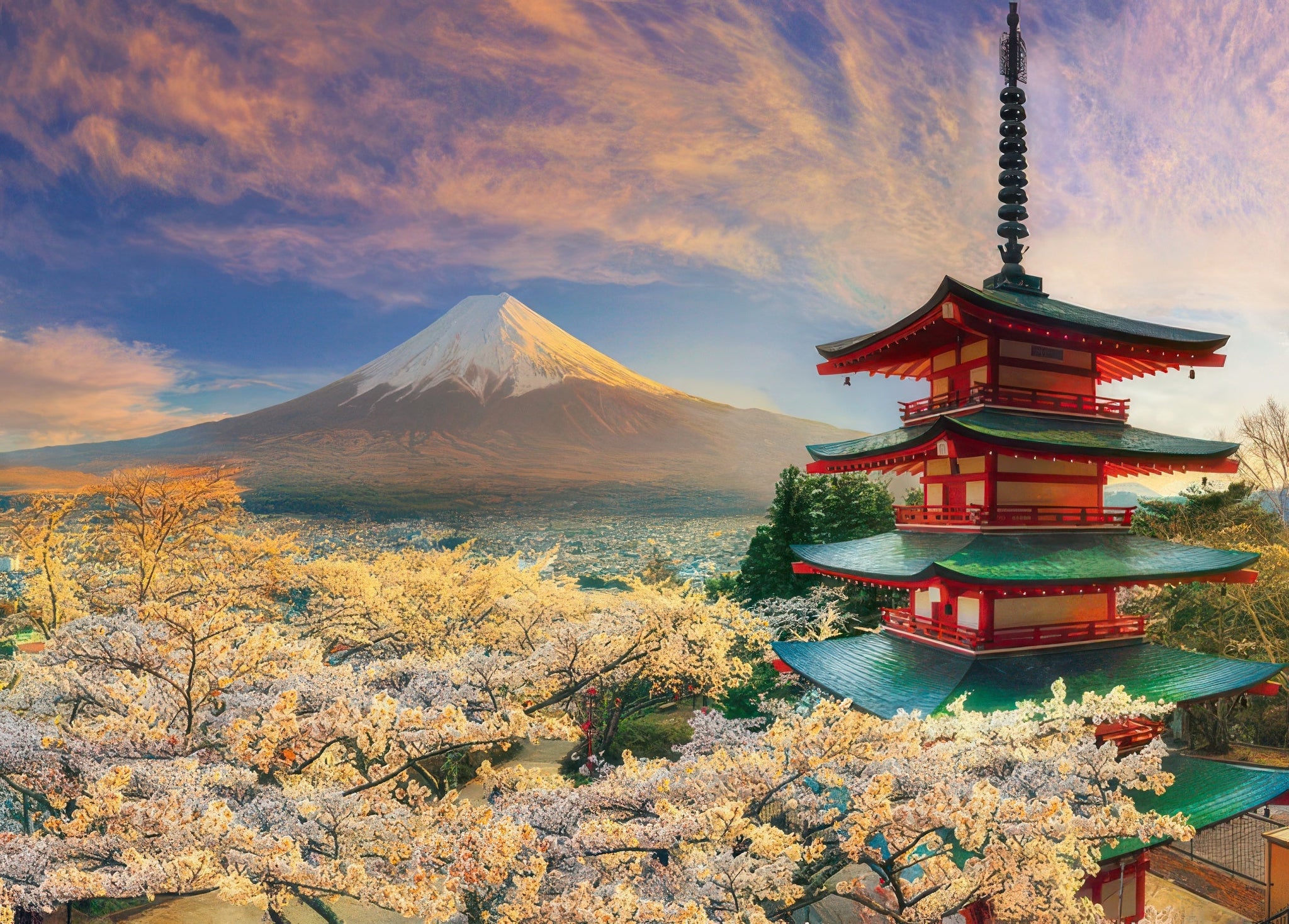 beverly-66-206-fuji-and-sengen-shrine-dyed-in-evening-cherry-blossoms-600-pieces-jigsaw-puzzle
