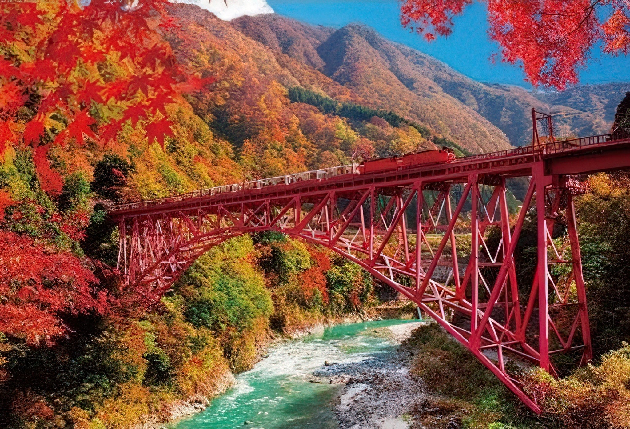 beverly-71-393-autumn-leaves-and-the-kurobe-gorge-trolley-train-1000-pieces-jigsaw-puzzle