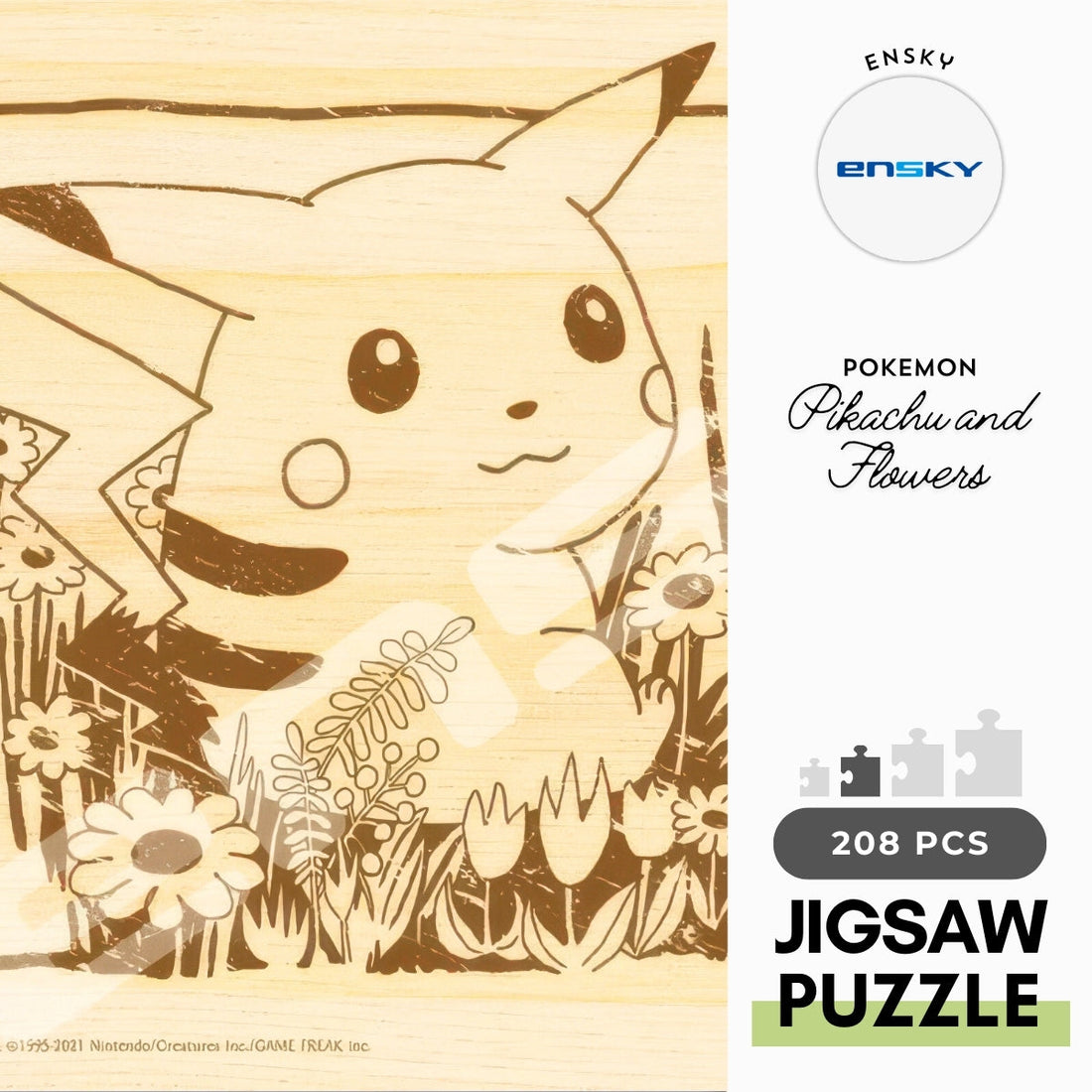 ensky-208-w101-pokemon-pikachu-and-flowers-208-pieces-wooden-jigsaw-puzzle