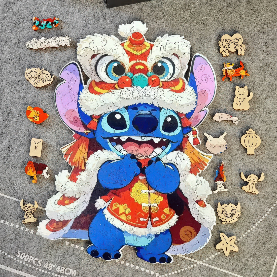 kefeini-500711-lilo-stitch-stitch-the-lion-dance-136-pieces-wooden-jigsaw-puzzle