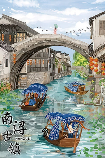 momibook-80156-01-nanxun-ancient-town-126-pieces-postcard-puzzle-+-stand-set