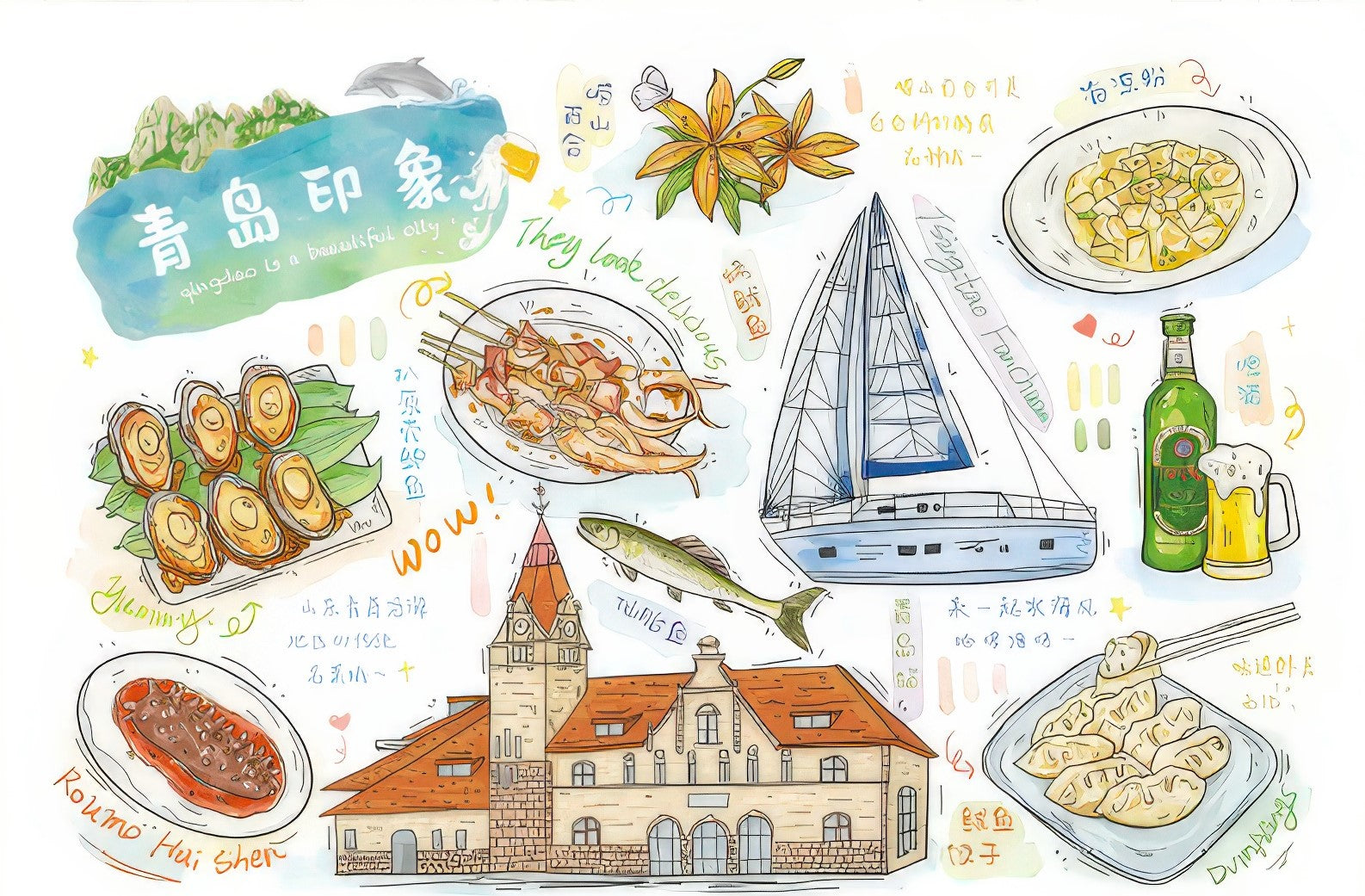 momibook-89911-19-city-impression-qingdao-126-pieces-postcard-puzzle-+-stand-set
