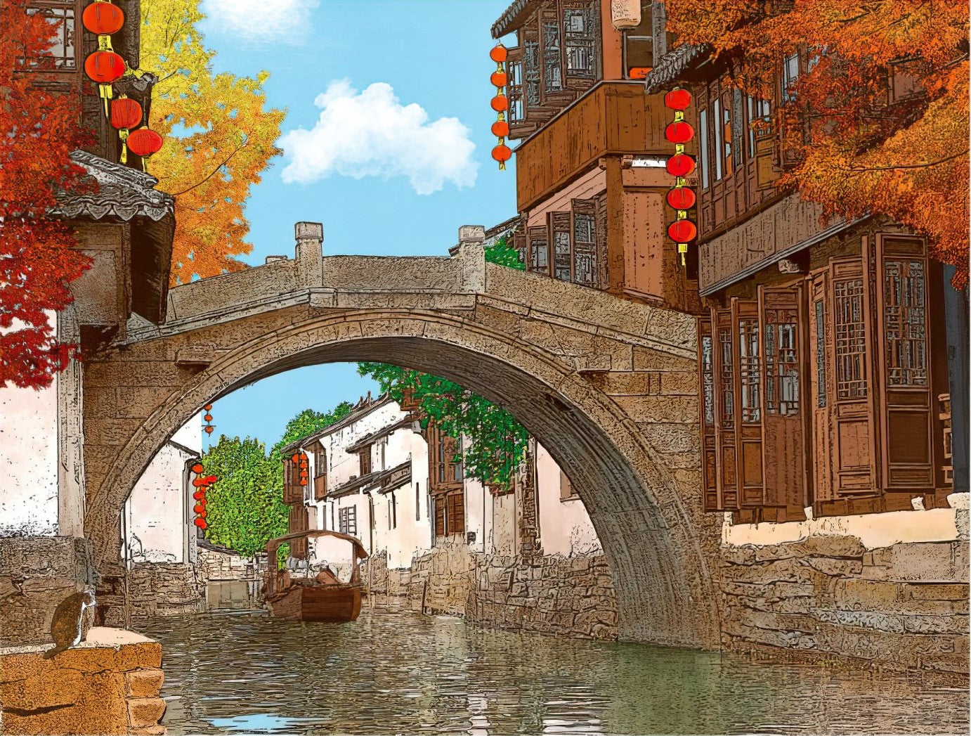 p2art-p2022-18-scenery-autumn-at-water-town-of-jiangnan-postcard