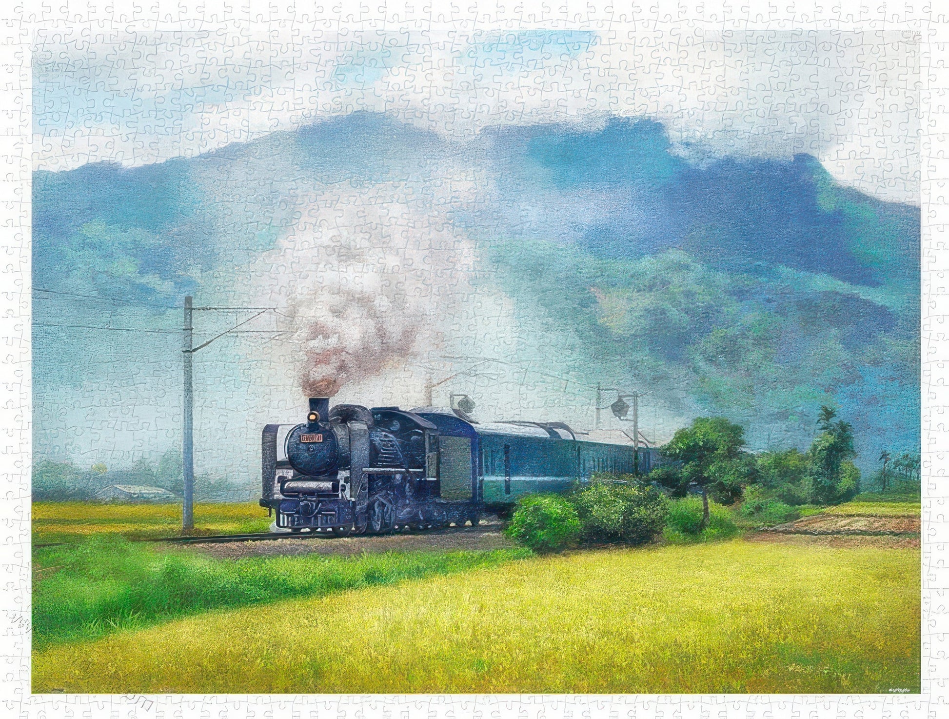 pintoo-h2323-illustration-a-steam-train-passes-through-the-rice-fields-1200-pieces-plastic-jigsaw-puzzle