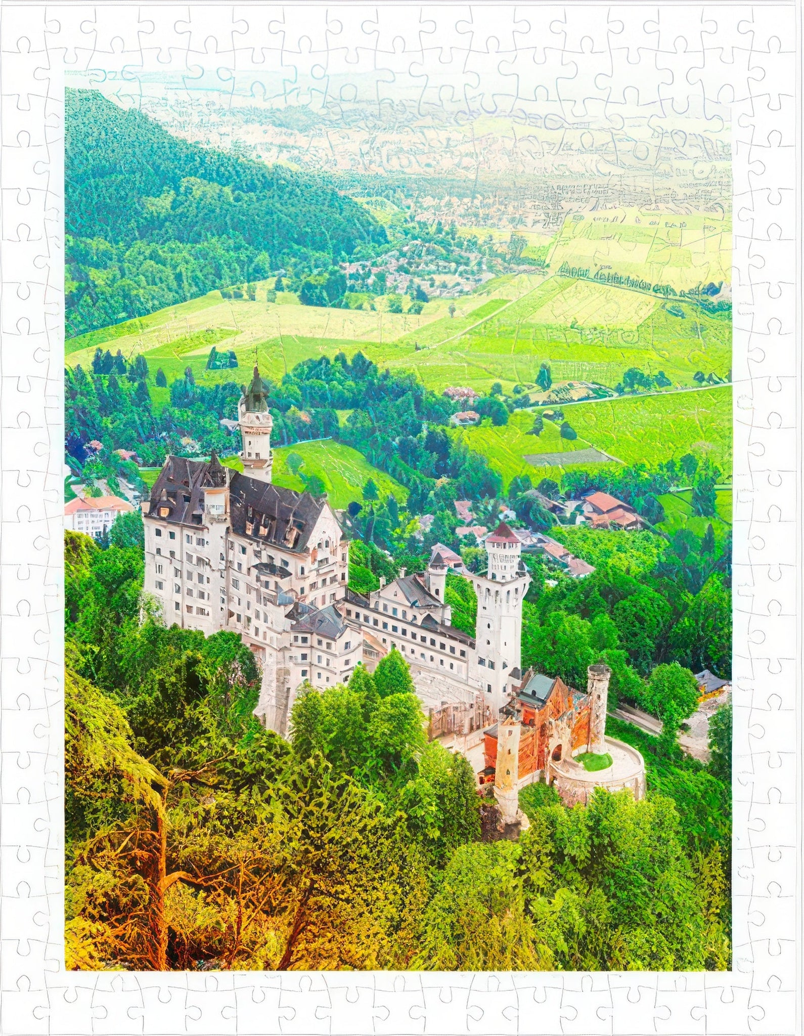 pintoo-h2343-03-plastic-puzzle---germany---spring-neuschwanstein-castle-300-pieces-jigsaw-puzzle