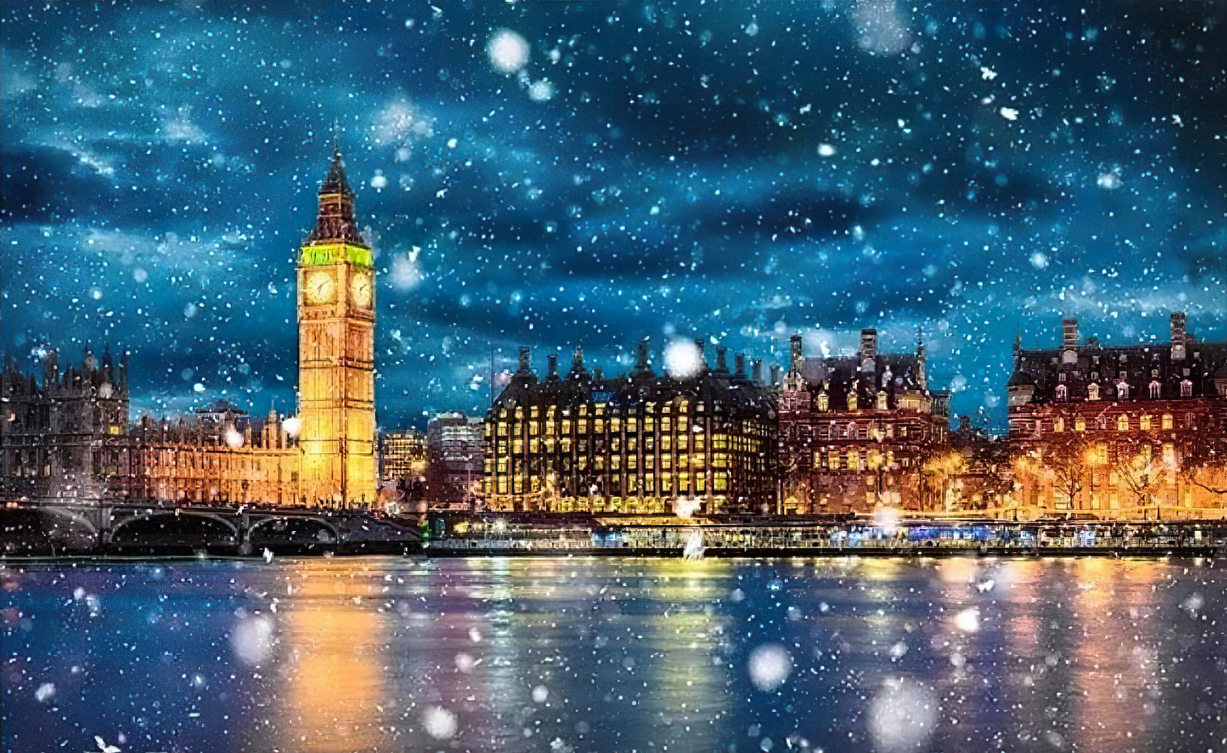 Pintoo • United Kingdom • The Thames on a Snowy Night　1000 PCS　Plastic Jigsaw Puzzle