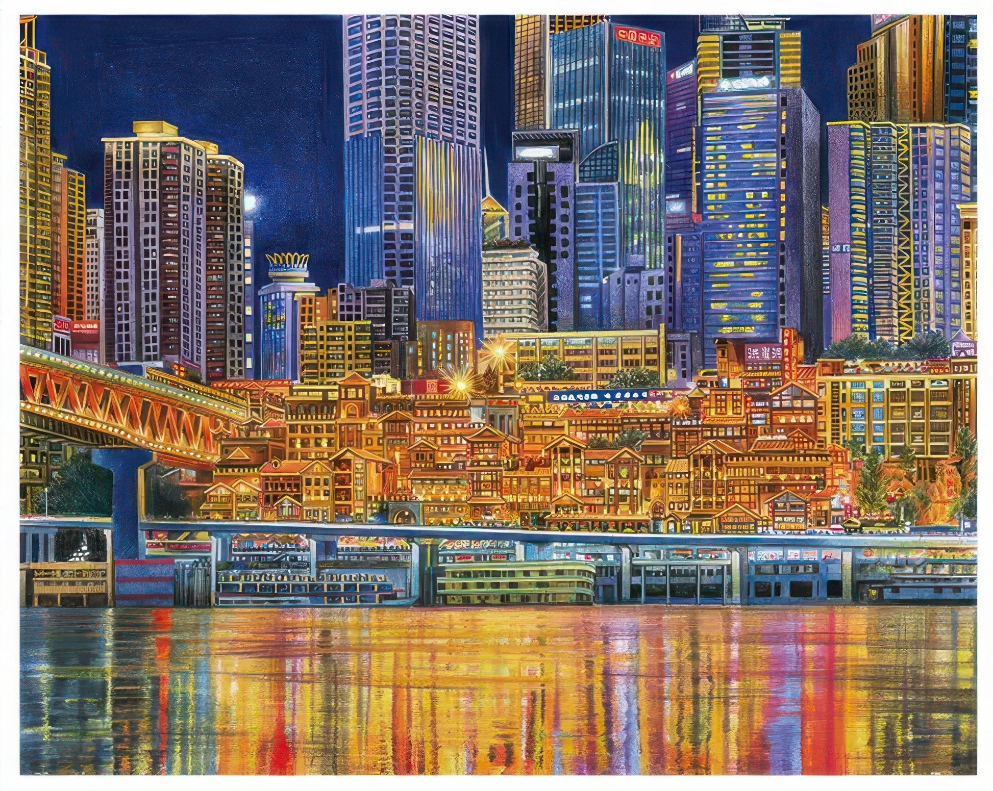 pintoo-h3164-sanji---mountain-city,-riverside-night-2000-pieces-jigsaw-puzzle