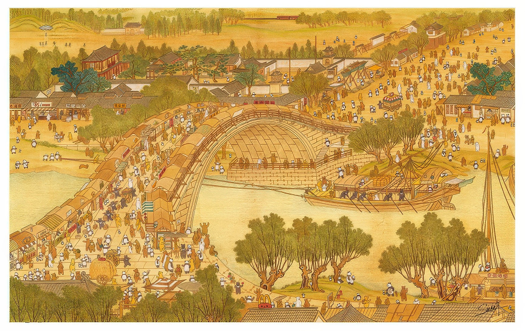 pintoo-h3407-smart---bear-upstream-picture---rainbow-bridge-4000-pieces-jigsaw-puzzle