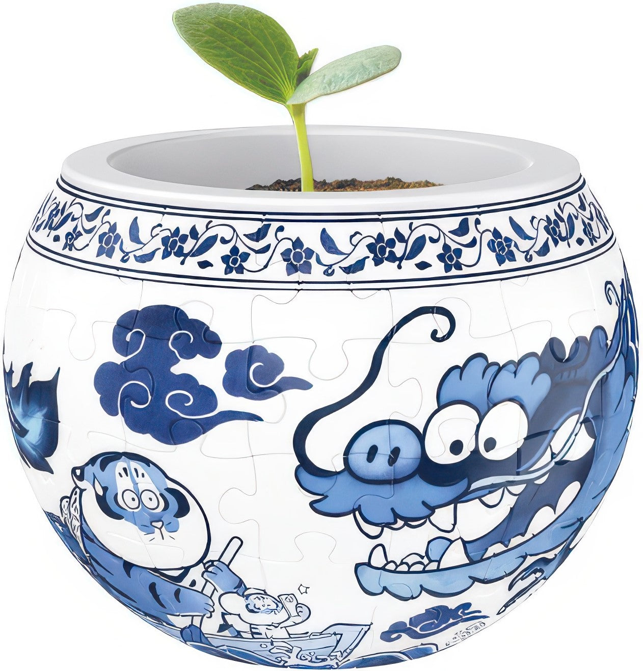 pintoo-k1112-i-am-not-fat-tiger---blue-and-white-porcelain---fat-dragon-in-the-sky-80-pieces-flowerpot-puzzle