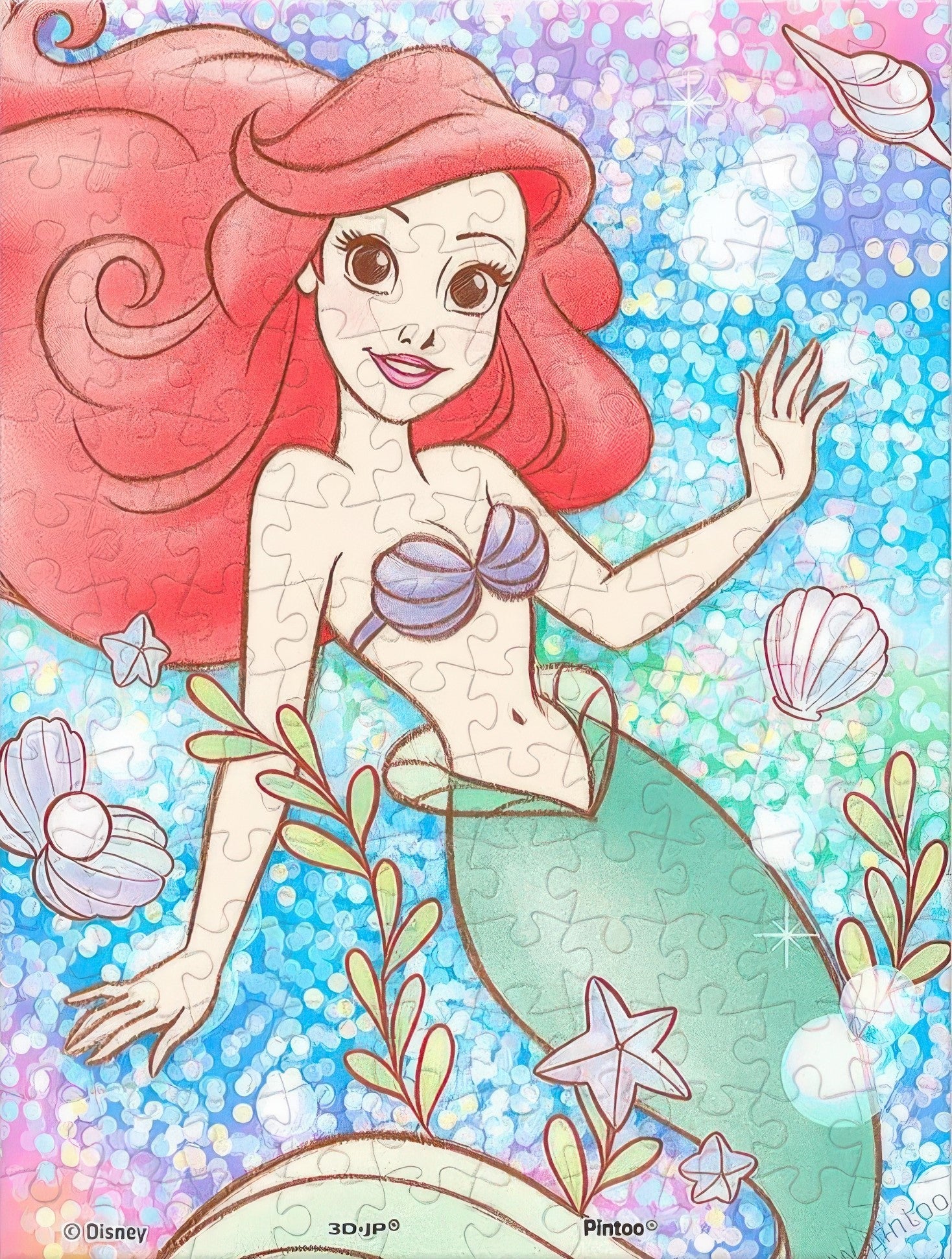 pintoo-p1537-the-little-mermaid-colorful-glaze-ariel-150-pieces-crystal-puzzle-frame-set