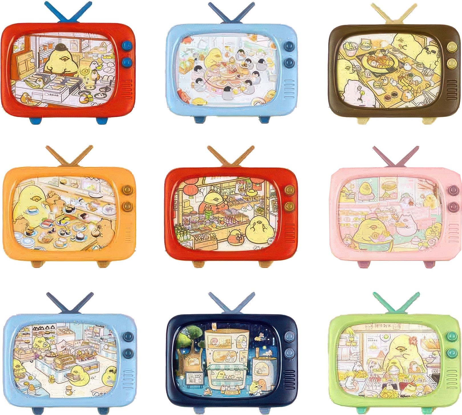 pintoo-q1087-gourmet-chick---eating-and-strolling-80-blind-box-8-puzzle-+-frame-set