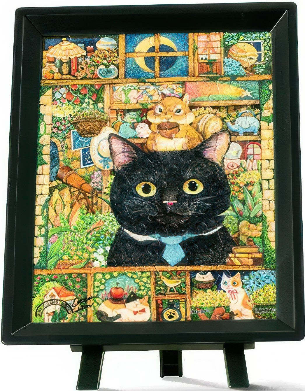 pintoo-q1100-cotton-lion---black-cat's-plant-shop-80-pieces-puzzle-+-frame-set