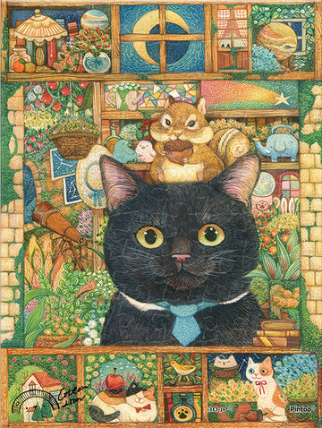 pintoo-q1173-cotton-lion---black-cat's-plant-shop-80-pieces-puzzle-+-frame-set