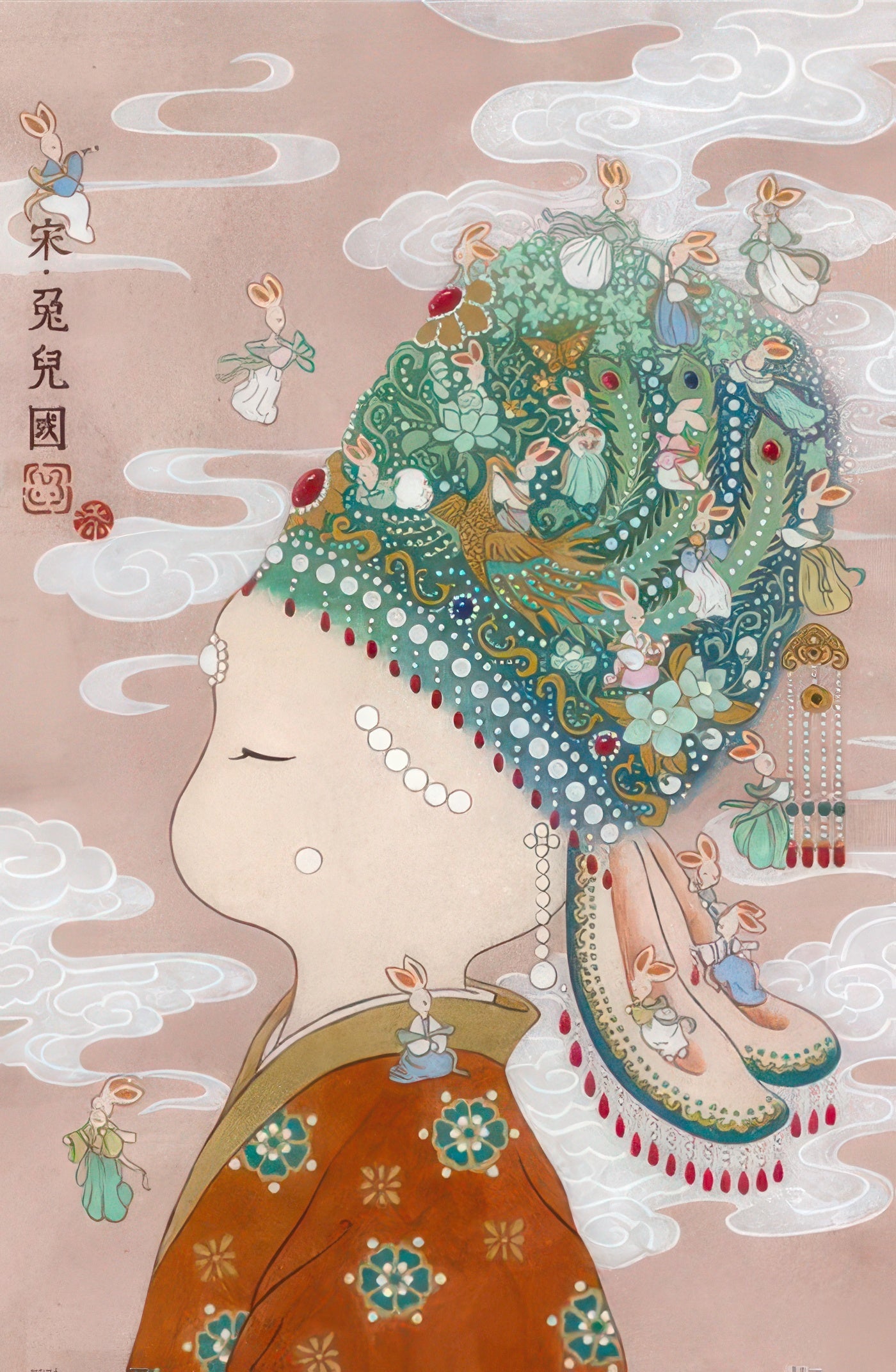 pintoo-q1175-tian-tian-emily---song-·-rabbit-kingdom-80-pieces-puzzle-+-frame-set