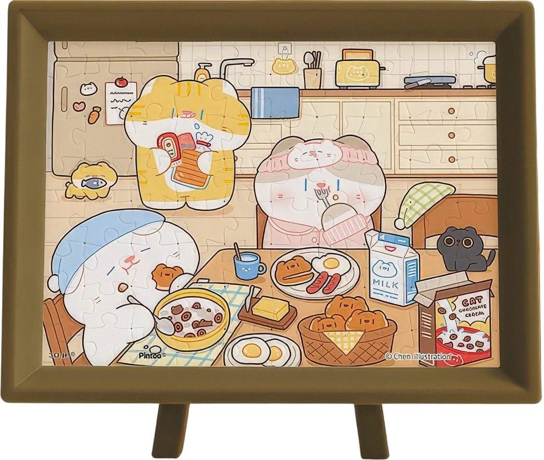 pintoo-q1317-chen-chen---cat-brand-breakfast-80-pieces-puzzle-+-frame-set