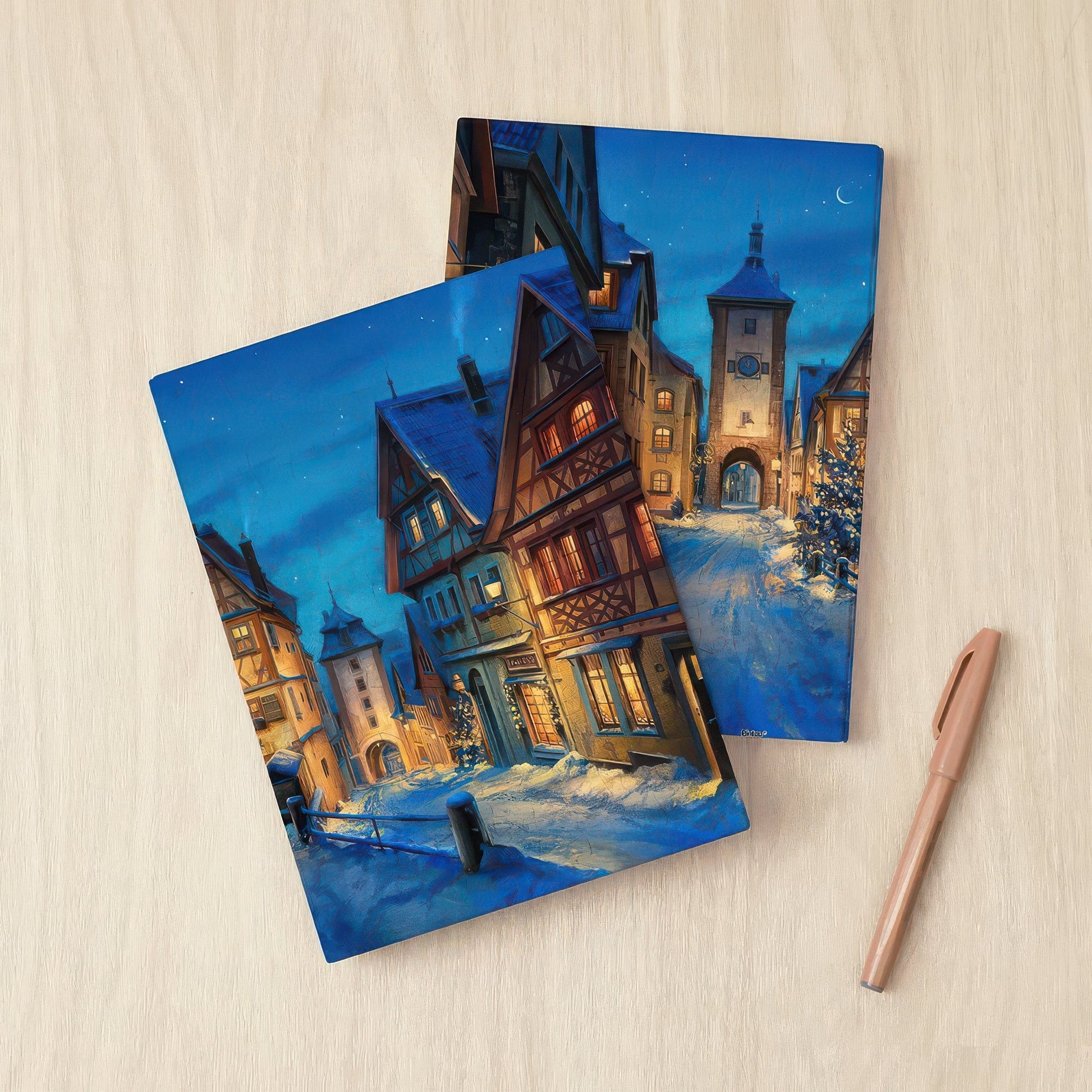 pintoo-ya1008-illustration-snowy-rothenburg-winter-night-a5-329-pieces-plastic-book-cover-puzzle