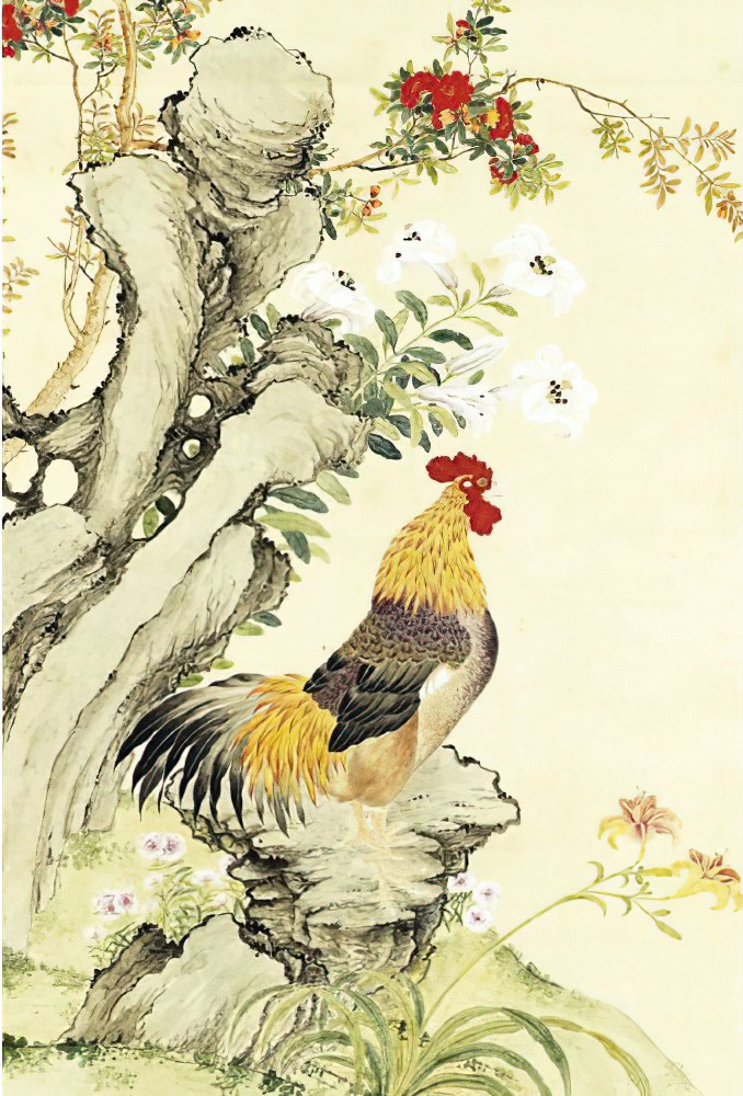 taiwang-tw-126-012-illustration-pomegranate-and-rooster-qing-dynasty-126-pieces-jigsaw-puzzle