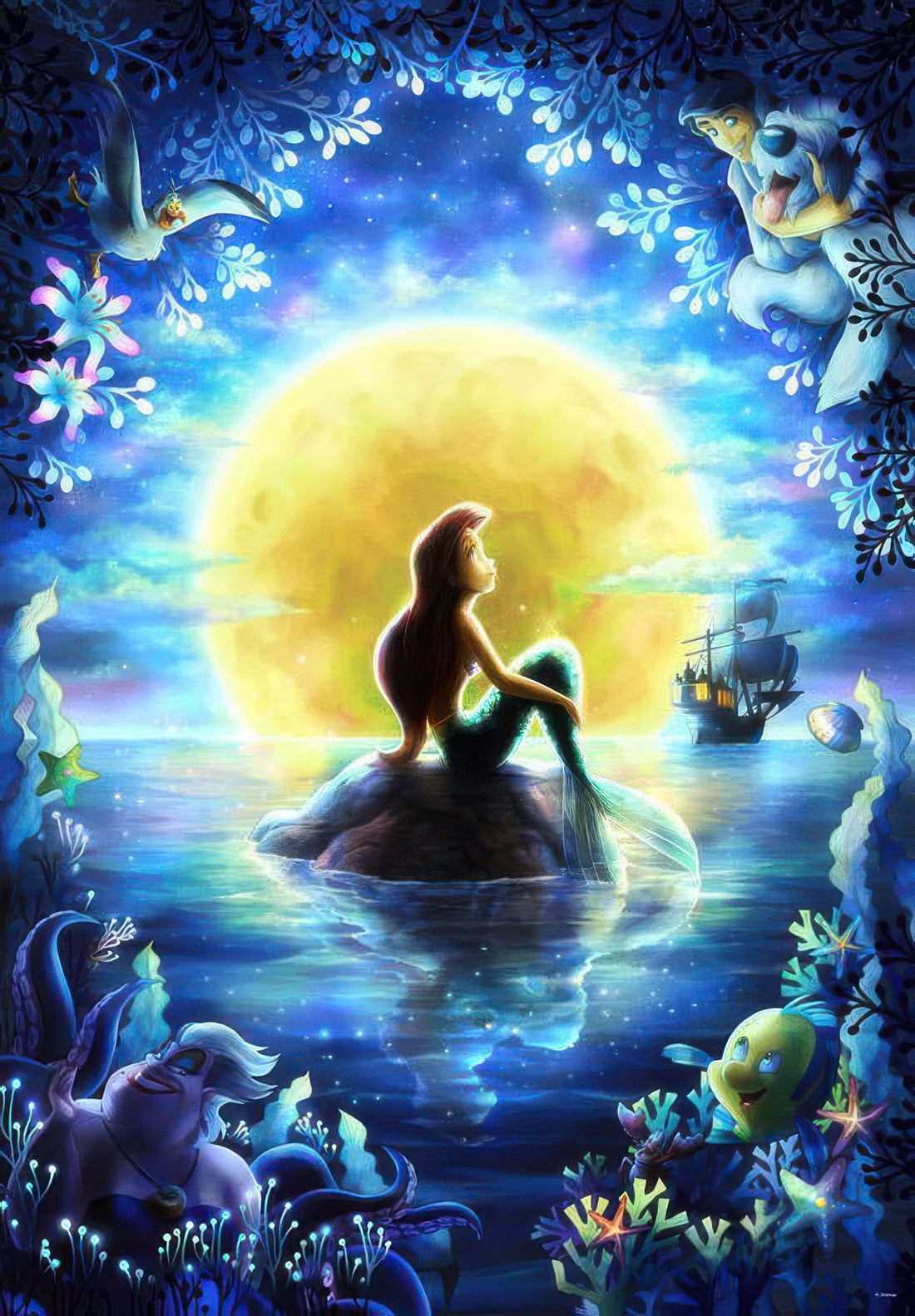 tenyo-d-1000-027-the-little-mermaid-silhouette-romance-wish-of-the-moonlit-night-1000-pieces-jigsaw-puzzle