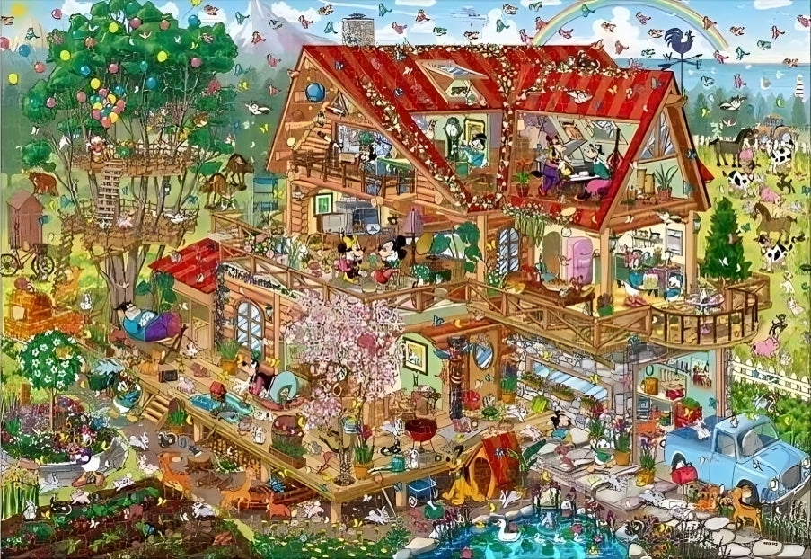 Tenyo • Mickey & Friends • Lively Log House　1000 PCS　Jigsaw Puzzle