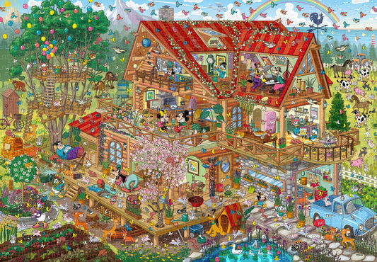 Tenyo D-1000-866　Mickey & Friends • Lively Log House　1000 Pieces Jigsaw Puzzle