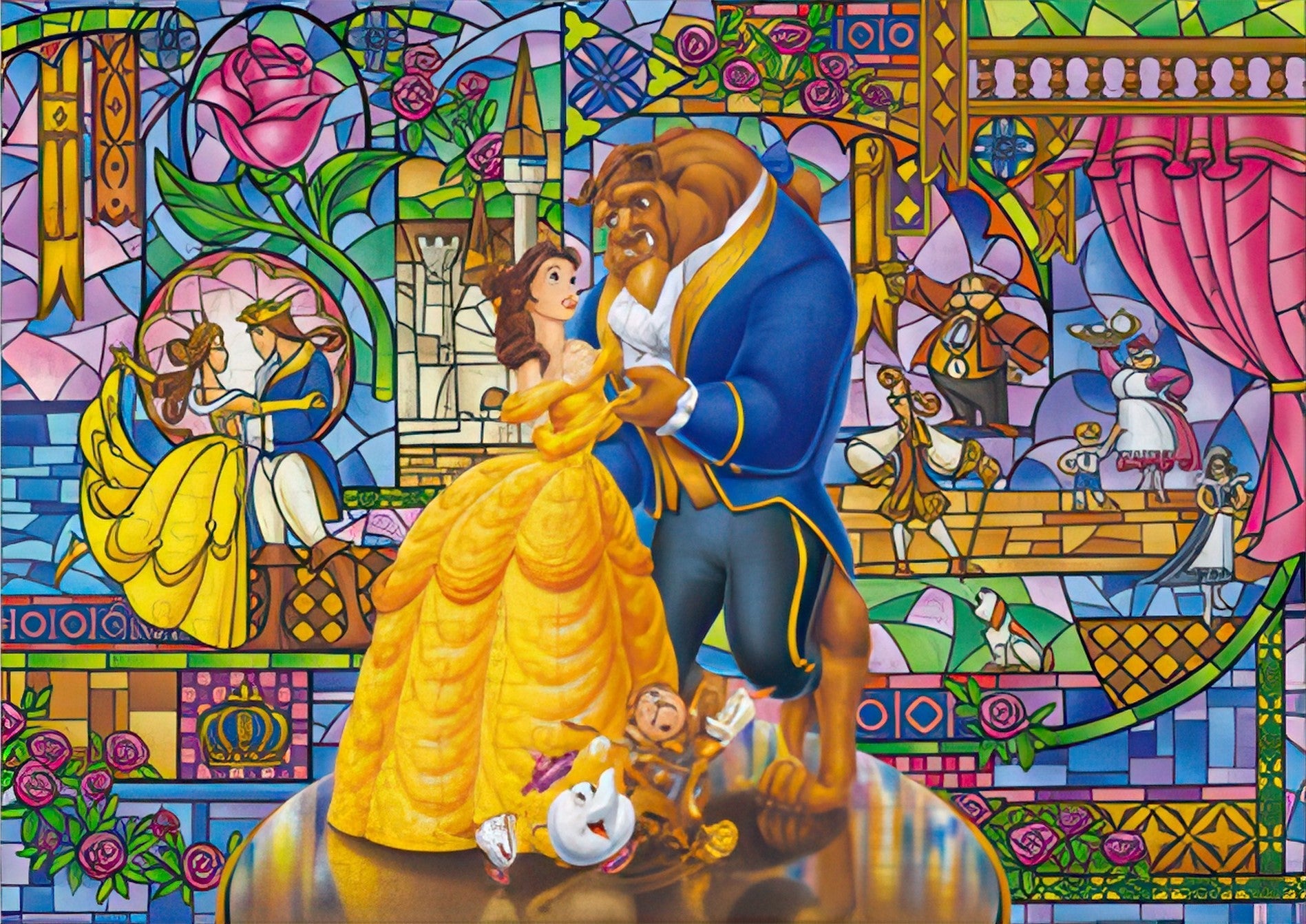 tenyo-d-300-717-stained-glass-of-love-(beauty-and-the-beast)-300-pieces-jigsaw-puzzle