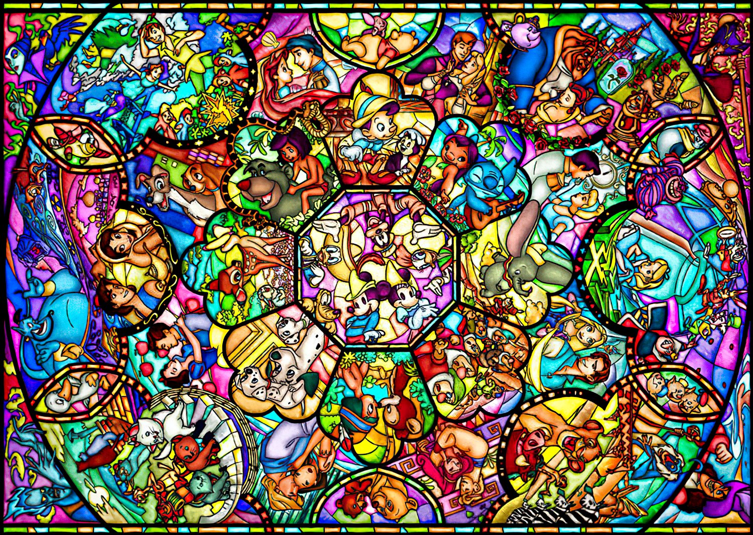 Tenyo • Disney • All-Star Stained Glass　266 PCS　Plastic Jigsaw Puzzle