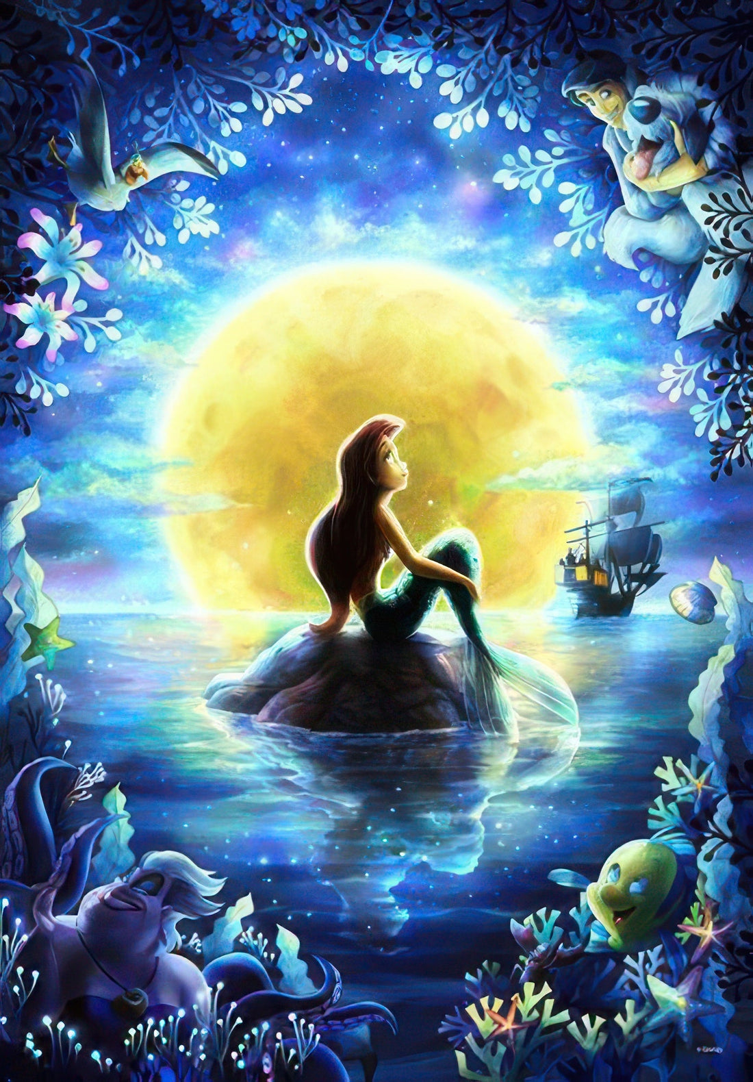 tenyo-dpg-500-596-the-little-mermaid-silhouette-romance-wish-of-the-moonlit-night-500-pieces-plastic-jigsaw-puzzle