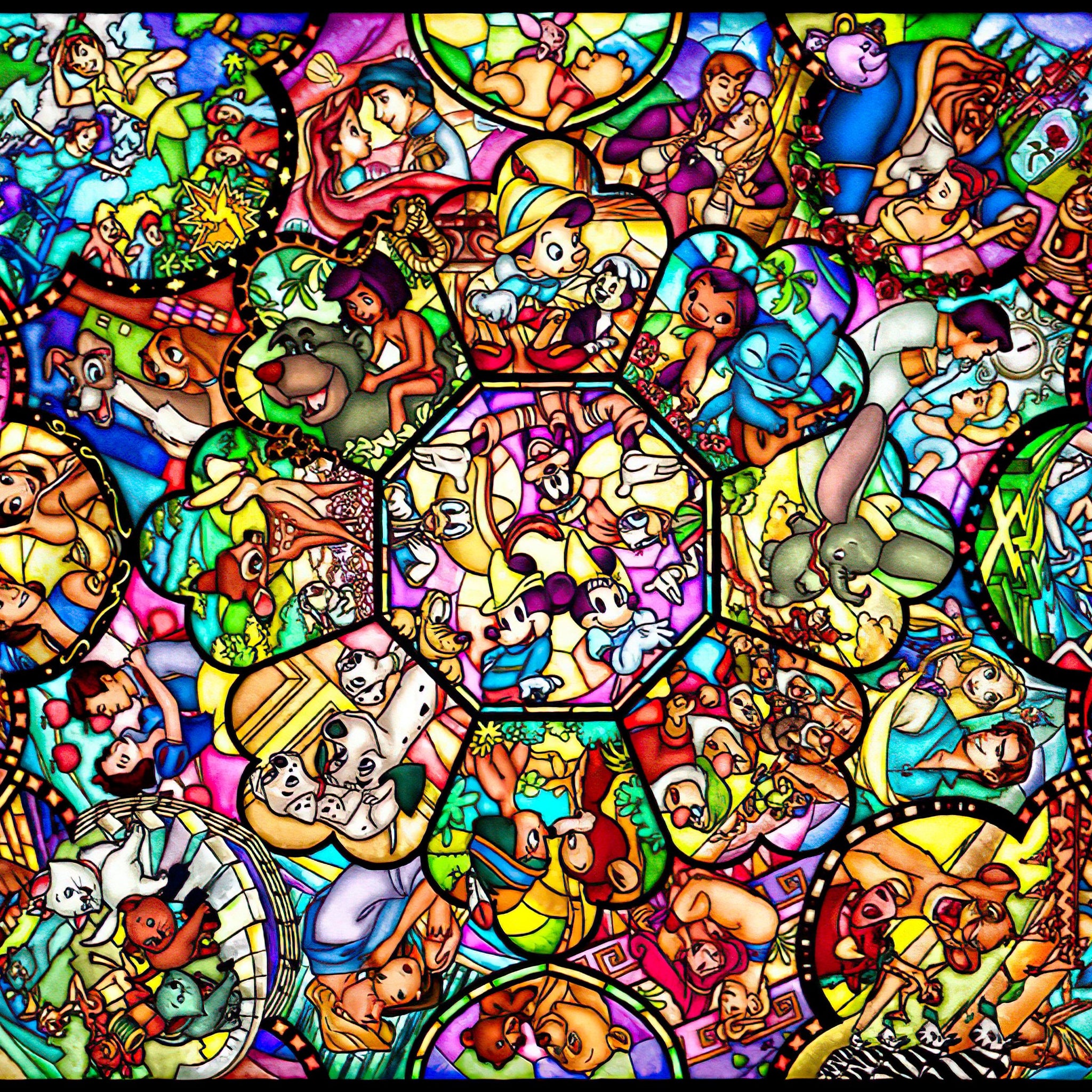 Tenyo • Disney • All-Star Stained Glass　1000 PCS　Crystal Jigsaw Puzzle