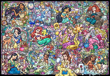 Tenyo • All Princesses • Disney Princess Collection Stained Glass　1000 PCS　Crystal Jigsaw Puzzle